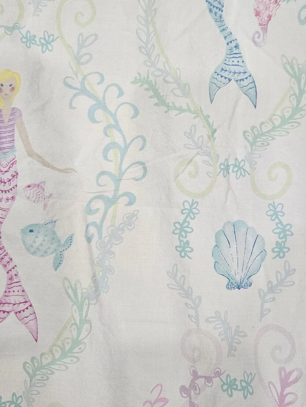 POTTERY BARN KIDS Bailey Mermaid Full Flat Sheet Organic Cotton 2015 Pastels